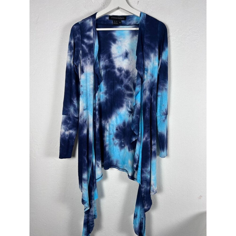 Warrior Within Designs Women Tie-Dye Waterfall Cardigan Sweater Small Blue/White
